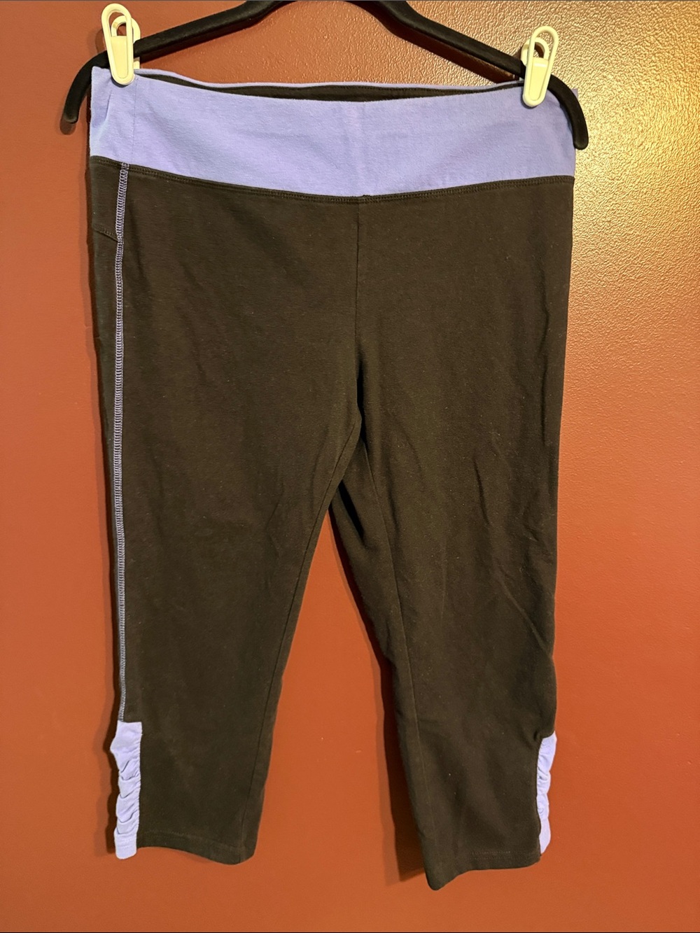 made for life Black Capri Leggings with Lavender Waistband